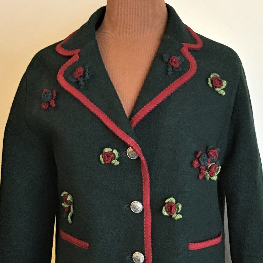 BCBG Deep Green Jacket with Red Trim   |  VINTAGE - Picture 3 of 12
